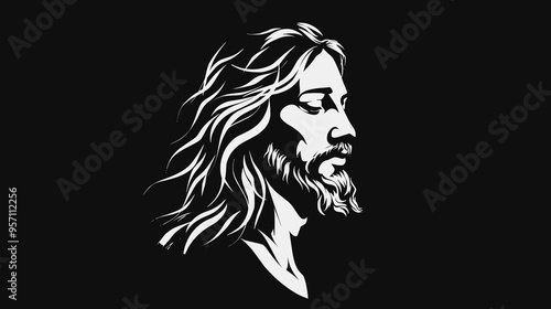 Minimalist logo Jesus black and white stencil