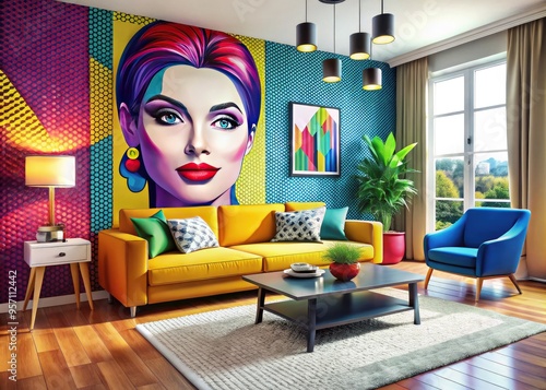 vibrant pop art decor with bright colors and bold graphics