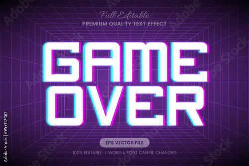 Game Over glitch Editable 3D Text Effect, Font Graphic Style Suitable for gaming websites, posters, and social media.