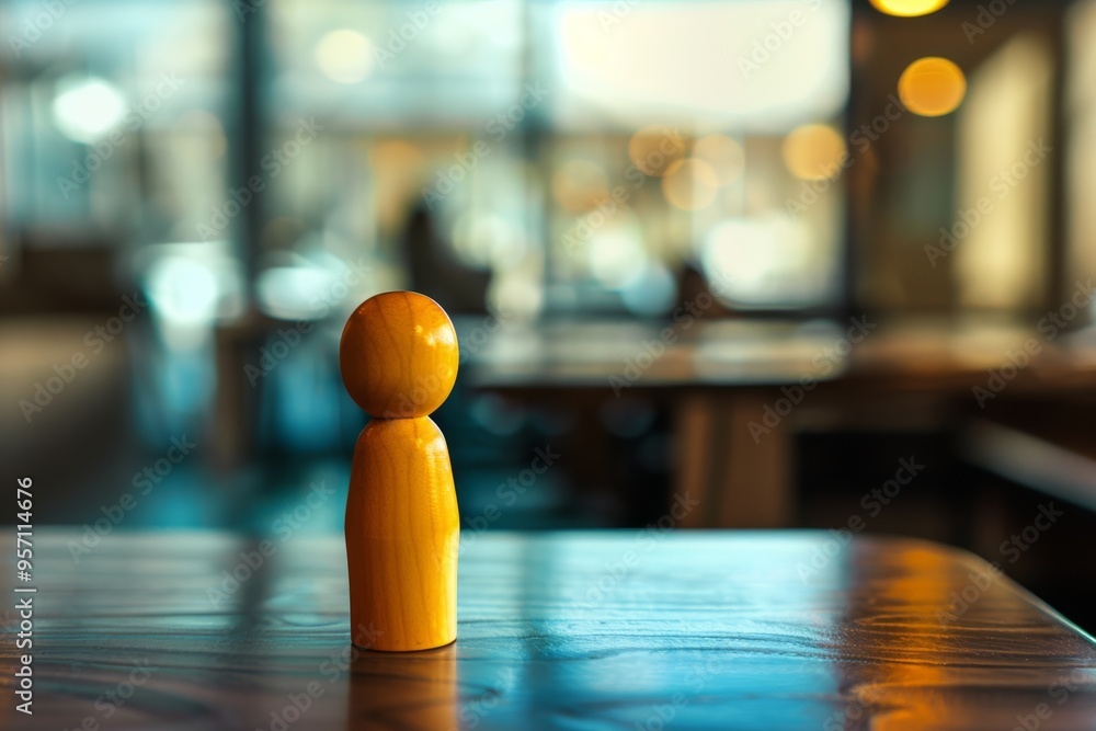 A small wooden figurine stands alone on a table in a blurred, warmly lit room, suggesting contemplation and simplicity. A small wooden figurine stands alone on a table in a blurred, warmly lit room, suggesting contemplation and simplicity.