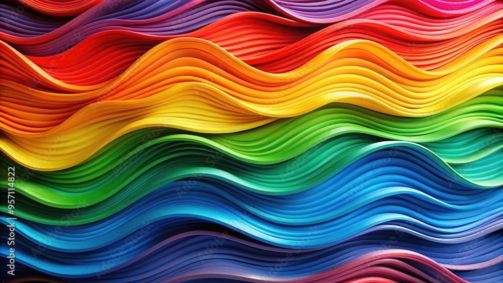 Vibrant rainbow-colored paper waves create a whimsical background, perfect for adding your own designs, text, or graphics in a playful and eye-catching composition. Vibrant rainbow-colored paper waves create a whimsical background, perfect for adding your own designs, text, or graphics in a playful and eye-catching composition.