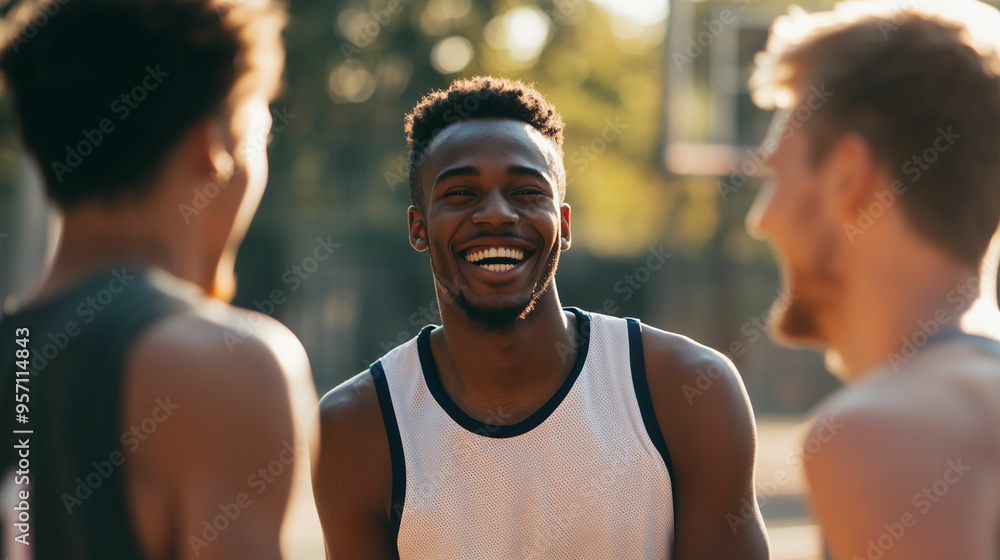 Basketball Teammates Enjoying a Light Moment During Afternoon Practice on the Court Basketball Teammates Enjoying a Light Moment During Afternoon Practice on the Court