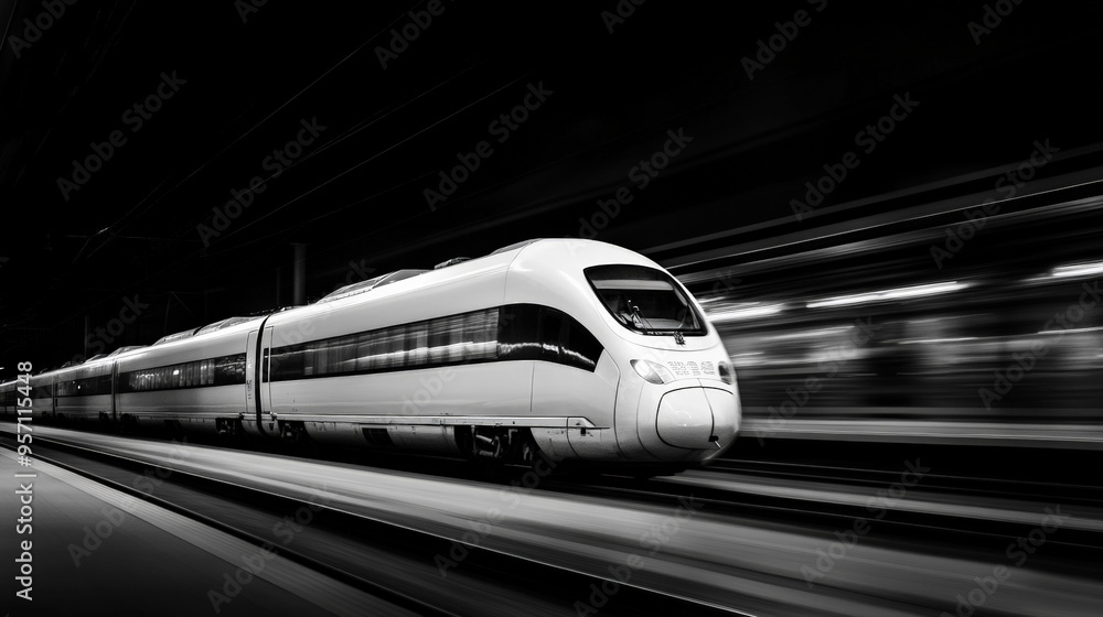A train moving with motion blur and speed lines effects, in black and white style A train moving with motion blur and speed lines effects, in black and white style