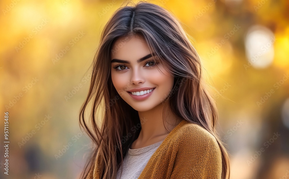 Portrait of a happy 30 year old woman in an outdoor autumn scenery. Enjoying the autumn season in the forest. Portrait of a happy 30 year old woman in an outdoor autumn scenery. Enjoying the autumn season in the forest.