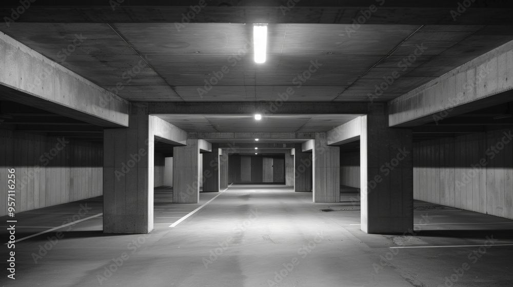 A parking garage, modern concrete. Wide shot A parking garage, modern concrete. Wide shot
