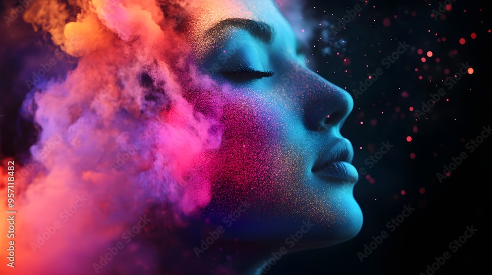 Dissolving Portrait A portrait dissolving into a cascade of neon pastel particles, capturing the impermanence of beauty Dissolving Portrait A portrait dissolving into a cascade of neon pastel particles, capturing the impermanence of beauty