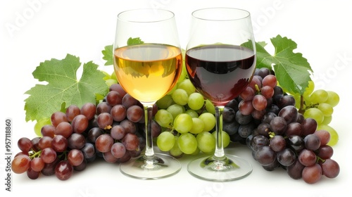 Grape wine glass with fresh grape fruit