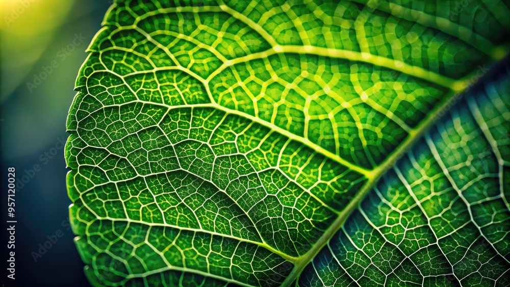 Vibrant green leaf's intricate veins and delicate edges, softly illuminated against a blurred background, showcasing the beauty of nature's details in stunning macro photography. Vibrant green leaf's intricate veins and delicate edges, softly illuminated against a blurred background, showcasing the beauty of nature's details in stunning macro photography.
