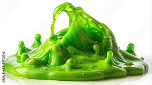 Vibrant green slime oozes and stretches in a playful, mesmerizing dance, radiating fun and energy with its gooey, shiny, and irresistible texture. photo