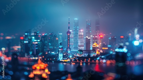 Wallpaper Mural Night Cityscape with Lights and Fog Torontodigital.ca