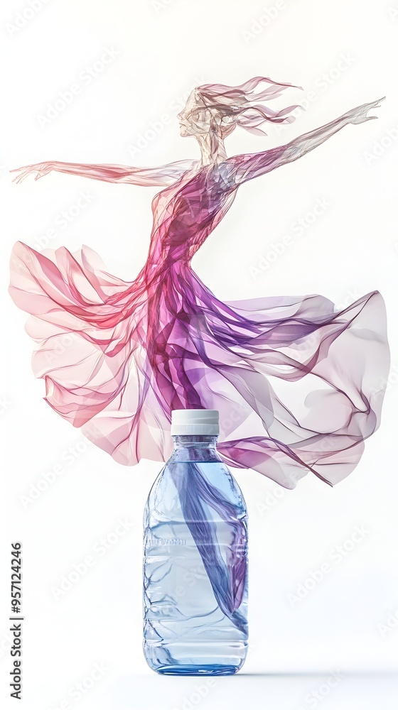 Fototapeta premium Ethereal Dance Odyssey Banner with Flowing Dancer Outfits and Travel Essentials