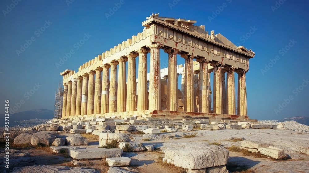 Fototapeta premium The ancient Parthenon in Athens, Greece, standing proudly on the Acropolis