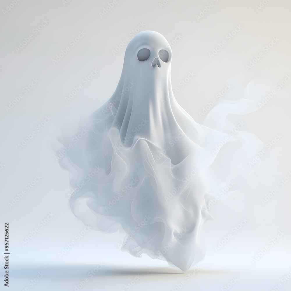 Ghostly Apparition Floating in Minimal White Backdrop for Halloween or Supernatural Themed Imagery Ghostly Apparition Floating in Minimal White Backdrop for Halloween or Supernatural Themed Imagery