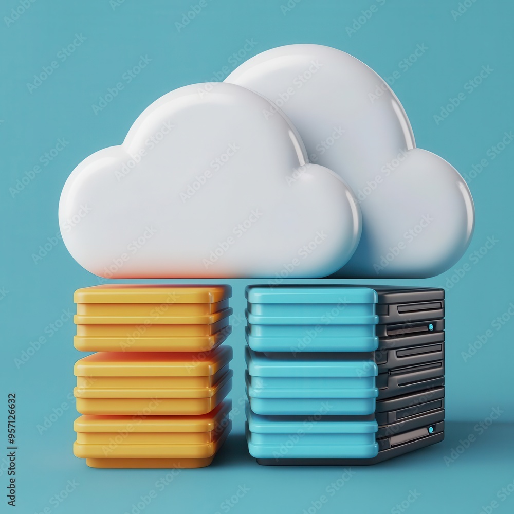 Virtual cloud infrastructure, diverse technology elements, illustration Virtual cloud infrastructure, diverse technology elements, illustration