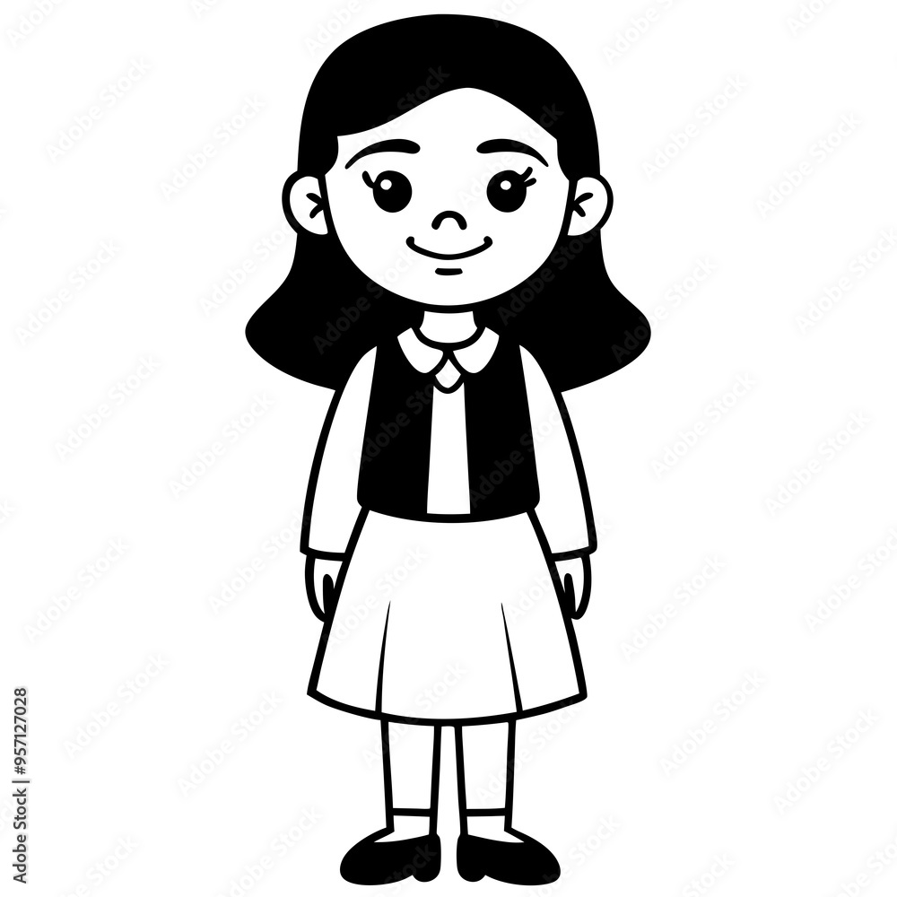 Smiling Indian Teen Girl, 17, in School Uniform - Full Body Vector Illustration Smiling Indian Teen Girl, 17, in School Uniform - Full Body Vector Illustration