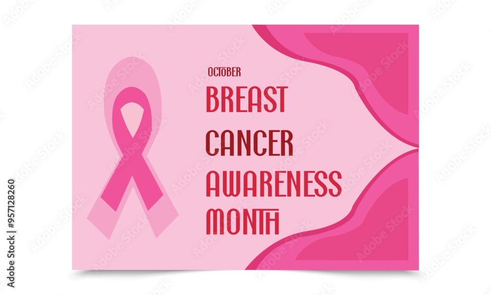 Obraz premium Creative breast cancer awareness design cards with pink ribbons. october breast cancer awareness month. Breast cancer awareness card. Breast cancer awareness month horizontal banner template design.