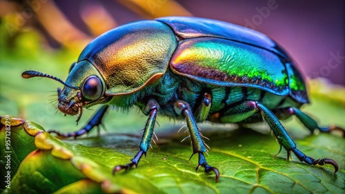 Vibrant macro photograph of a scarab beetle's intricate, iridescent blue and green exoskeleton, showcasing its delicate textures and ancient symbolic significance.