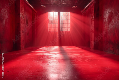 A versatile empty red studio room background suitable for both product display and general use 