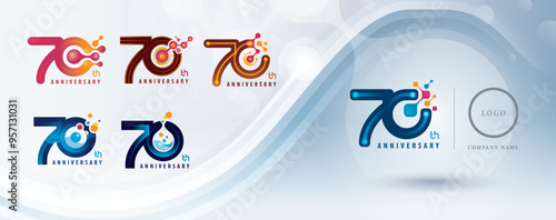 Set of 70th Anniversary logotype design, Seventy years Celebrate Logo for celebration, Abstract Molecule structure Connected. Chemistry Science and Biotechnology, molecular biology, Logo 70
