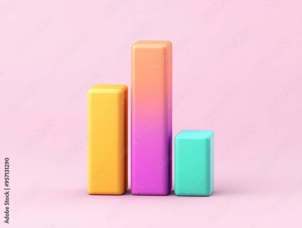 Colorful bar graph on pink background, representing data visualization and growth in a modern and playful design. Colorful bar graph on pink background, representing data visualization and growth in a modern and playful design.