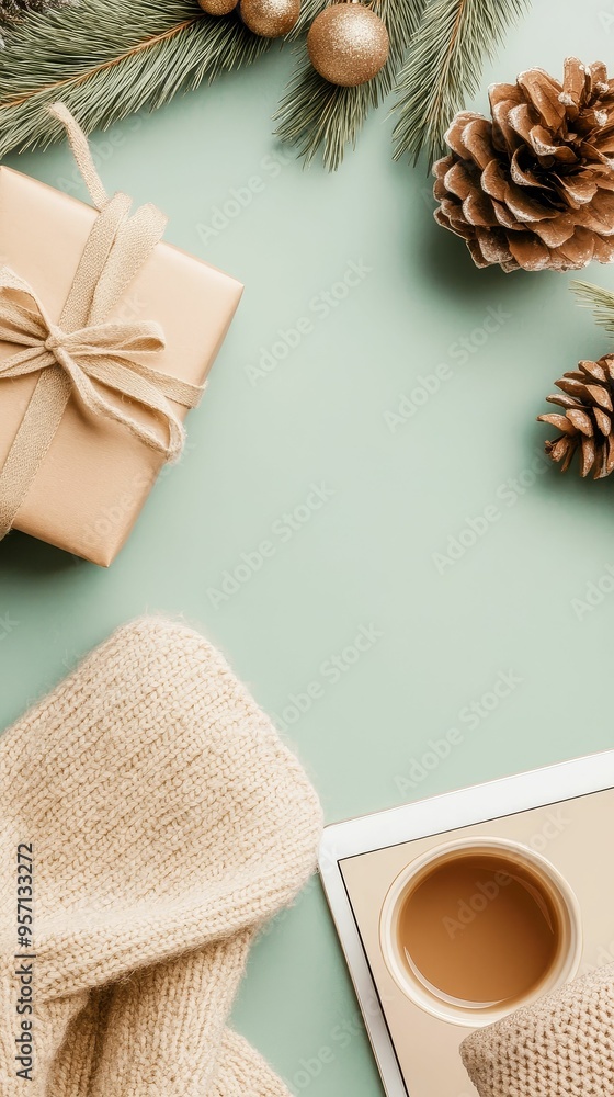 Digital Christmas itinerary displayed on a tablet, surrounded by travel accessories and festive ornaments, organized holiday planning Digital Christmas itinerary displayed on a tablet, surrounded by travel accessories and festive ornaments, organized holiday planning
