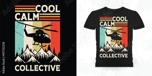 Cool Clam Collective Funny Flying Helicopter Retro Vintage Pilot Helicopter T-shirt Design