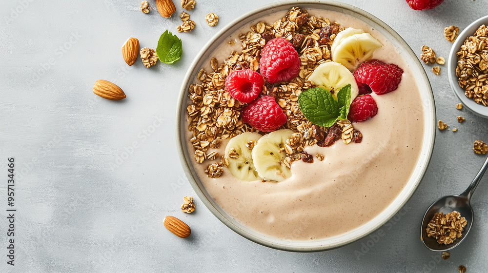 flat lay of a smoothie bowl flat lay of a smoothie bowl