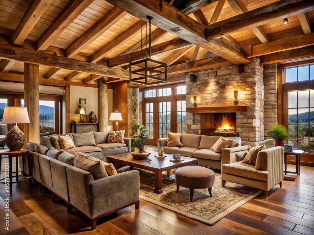 Woven threads of wooden beams and soft lighting converge to create a warm and inviting space, where cozy furniture beckons to snuggle in. Woven threads of wooden beams and soft lighting converge to create a warm and inviting space, where cozy furniture beckons to snuggle in.