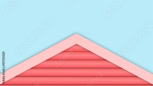 3d rendering. soft red pipe pattern gable facade wall on light blue sky background.