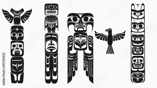 Southwest American Indian totem pole, vector graphic