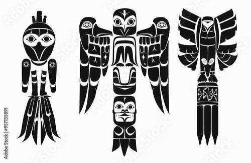 Southwest American Indian totem pole, vector graphic