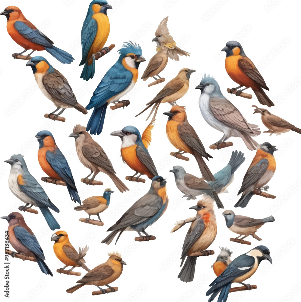 Obraz premium A collection of birds including one with a blue and green on the bottom