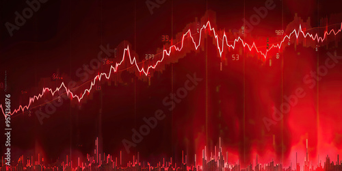 A line graph showing the rise and fall of stock prices against a deep red background. photo