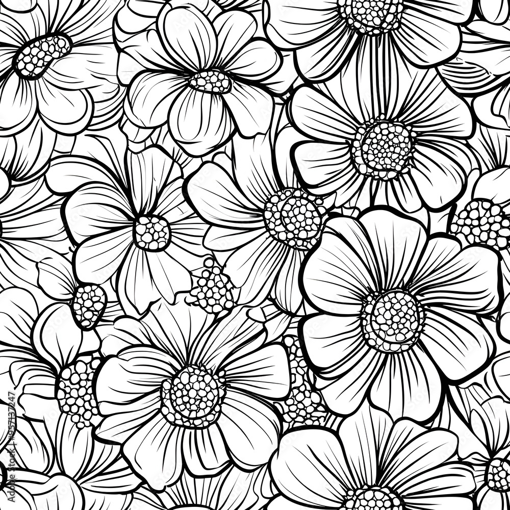 Seamless floral zentangle pattern. Doodle fantasy flowers in adult coloring book page style Seamless floral zentangle pattern. Doodle fantasy flowers in adult coloring book page style