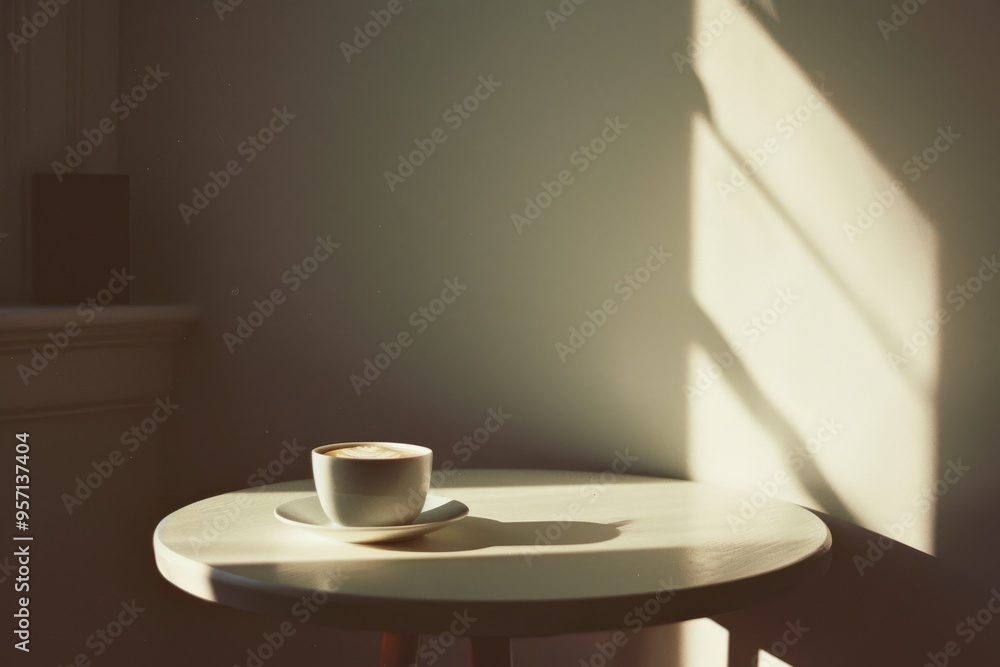 A single cup of coffee rests on a round table bathed in morning sunlight, creating a peaceful, minimalist scene of everyday tranquility. A single cup of coffee rests on a round table bathed in morning sunlight, creating a peaceful, minimalist scene of everyday tranquility.