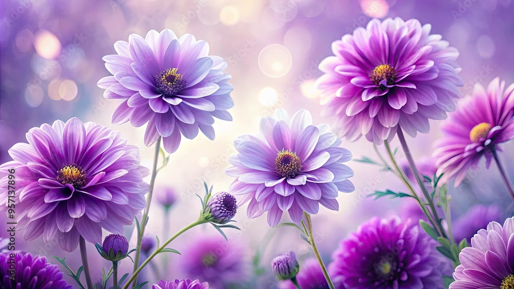 Vibrant purple flowers bloom against a soft, creamy white background, creating a stunning wallpaper design that evokes serenity and adds elegance to any surrounding. Vibrant purple flowers bloom against a soft, creamy white background, creating a stunning wallpaper design that evokes serenity and adds elegance to any surrounding.