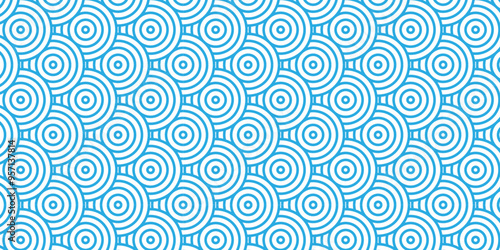 Overlapping creative diamond circle abstract blue pattern background with waves texture. geometric digital fabric pattern circles floral and spiral round lapping blue retro background.