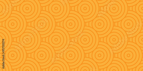 Overlapping creative diamond circle abstract orange and yellow pattern background with waves texture. geometric digital fabric pattern circles floral and spiral round lapping retro background.