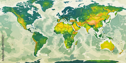 A color-coded map of worldwide economic growth, with regions shaded in various hues of green and yellow.