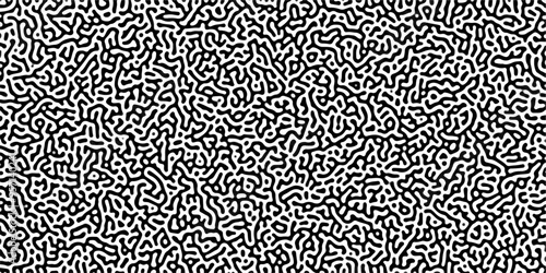Turing reaction diffusion monochrome seamless pattern with chaotic motion. Abstract Turing organic wallpaper with background. Abstract diffusion pattern with chaotic shapes. Vector illustration