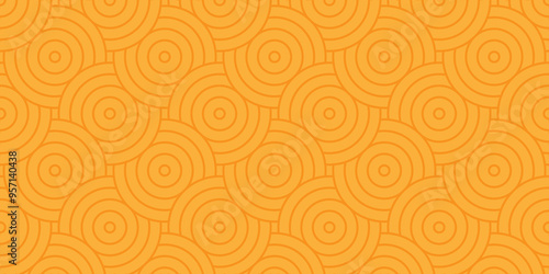 Overlapping creative diamond circle abstract orange and yellow pattern background with waves texture. geometric digital fabric pattern circles floral and spiral round lapping retro background.