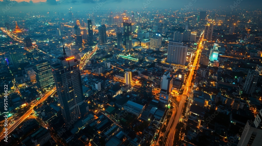 Fototapeta premium top view of city at night for background