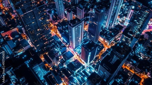 top view of city at night for background