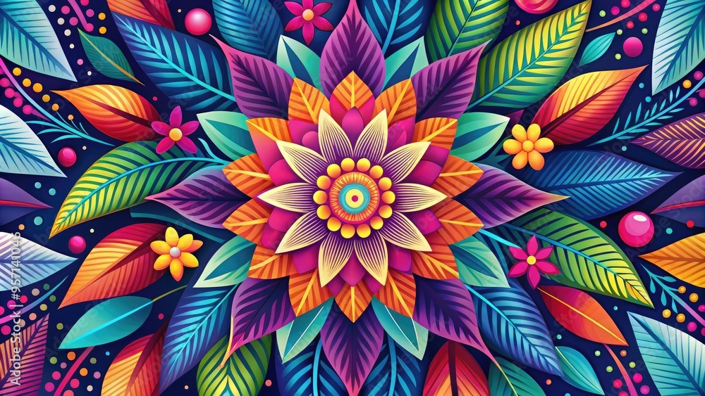 Vibrant, stylized flower illustration in vector format, featuring petals and leaves in bold colors and geometric shapes, ideal for modern graphic designs and branding. Vibrant, stylized flower illustration in vector format, featuring petals and leaves in bold colors and geometric shapes, ideal for modern graphic designs and branding.