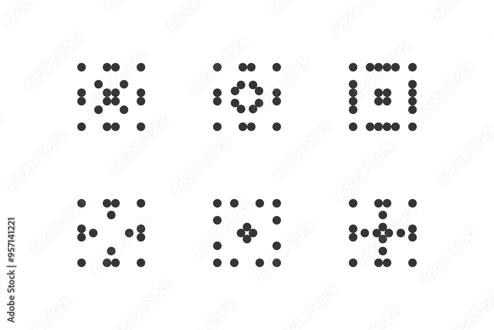 Set of 6 geometric figure. Abstract minimalistic geometric shape from black circles. Modern linear element of style and graphic geometric figure for package design and tattoo. Set of 6 geometric figure. Abstract minimalistic geometric shape from black circles. Modern linear element of style and graphic geometric figure for package design and tattoo.