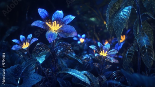 Glowing 3D Flowers in a Chrome-Leaf Night Garden - Augmented Reality Experience