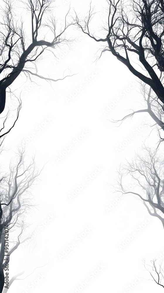 Obraz premium Spooky Forest Silhouettes Against Stark White Background