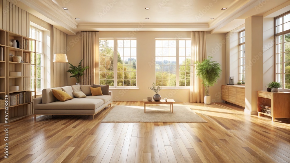 Warm beige floorboards stretch across a spacious, naturally lit room, providing a serene and inviting background for any home decor or lifestyle scene. Warm beige floorboards stretch across a spacious, naturally lit room, providing a serene and inviting background for any home decor or lifestyle scene.