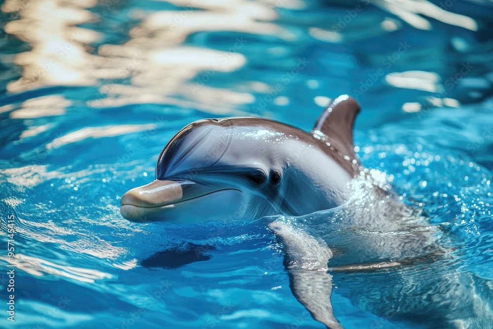 Naklejka premium a dolphin appear on surface water