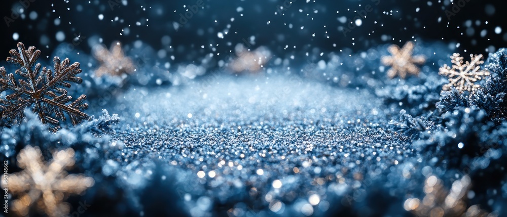 Glittering snowflakes drifting down. Glittering snowflakes drifting down.